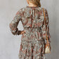 Floral Smocked Tie-Neck Frill Trim Dress