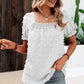 Swiss Dot Puff Sleeve Square Neck Blouse