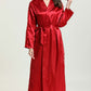 Spliced Lace Tie Waist Satin Robe
