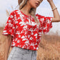 Printed Tie-Neck Tassel Lace Detail Blouse