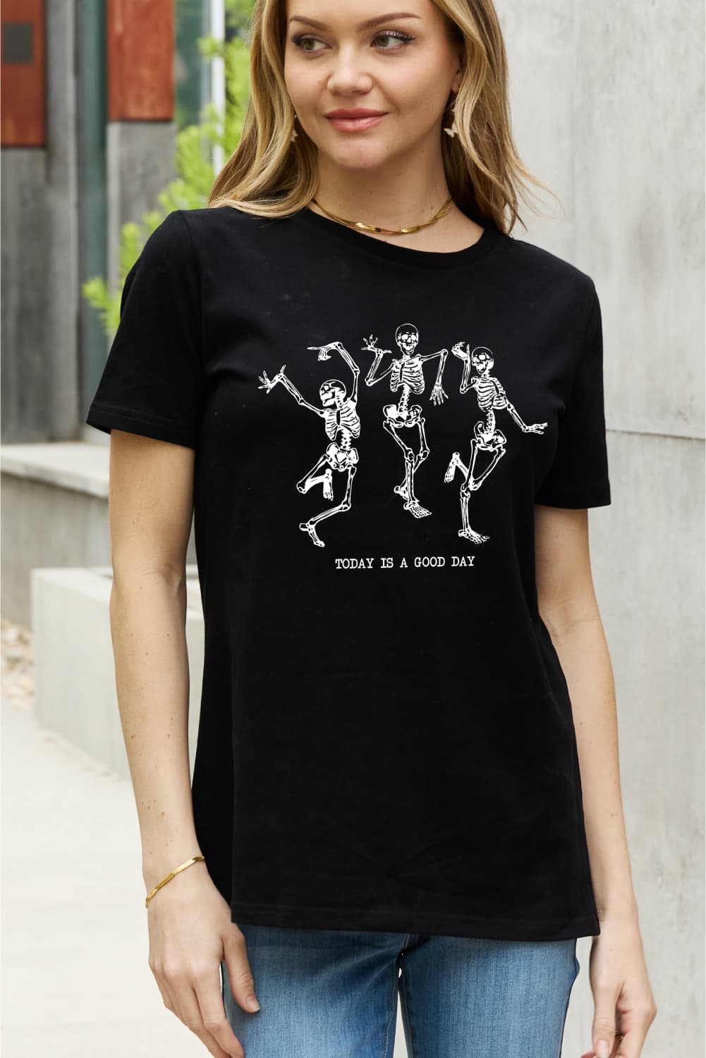 Simply Love Full Size TODAY IS A GOOD DAY Dancing Skeleton Graphic Cotton Tee