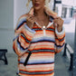 Multicolored Stripe Quarter Zip Fleece Sweatshirt