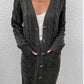 Cable-Knit Button Down Longline Cardigan with Pockets