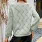 Openwork V-Neck Lantern Sleeve Ribbed Trim Sweater