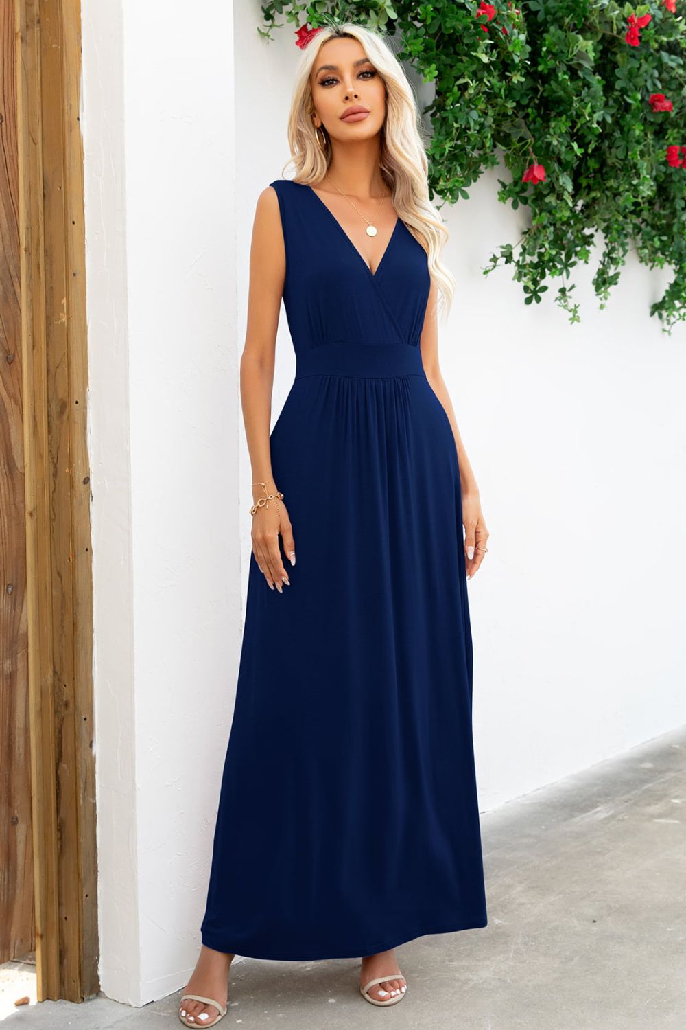 Surplice Neck Sleeveless Maxi Dress