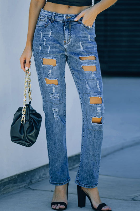 Distressed Straight Leg Jeans