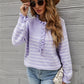 Striped Half-Button Frill Trim Sweater
