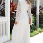 Scalloped Hem Flounce Sleeve Lace V-Neck Maxi Dress