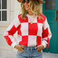 Checkered Dropped Shoulder Knit Pullover