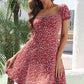 Ditsy Floral Tie Front Flounce Sleeve Dress