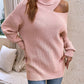Cold-Shoulder Turtleneck Rib-Knit Sweater