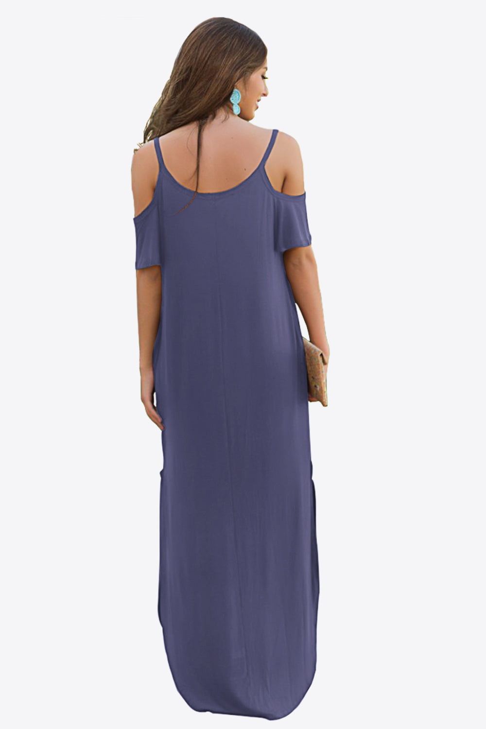 Cold-Shoulder Split Maxi Dress with Pockets