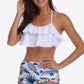 Two-Tone Ruffled Halter Neck Two-Piece Swimsuit