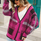 Striped Button-Front Fuzzy Cardigan