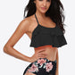 Two-Tone Ruffled Halter Neck Two-Piece Swimsuit