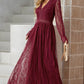 Scalloped Hem Flounce Sleeve Lace V-Neck Maxi Dress