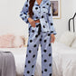 Satin Button-Up Lapel Collar Top and Pants Pajama Set