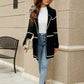 Striped Contrast Open Front Lapel Collar Cardigan with Pockets