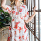 Floral Tie Neck Flounce Sleeve Tiered Mini Dress
