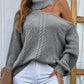 Mixed Knit Cold-Shoulder Turtleneck Sweater