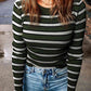 Striped Round Neck Long Sleeve Knit Top