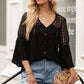 Flare Sleeve Spliced Lace V-Neck Shirt