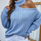 Mixed Knit Cold-Shoulder Turtleneck Sweater