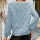 Openwork V-Neck Lantern Sleeve Ribbed Trim Sweater