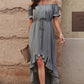 Off-Shoulder Drawstring Waist Ruffled High-Low Dress