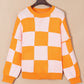 Checkered Exposed Seam Drooped Shoulder Sweater