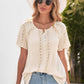 Crochet Eyelet Buttoned Short Sleeves Top