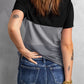 Color Block Side Slit Round Neck T-Shirt