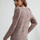 Multicolored Puff Sleeve Ribbed Trim Sweater
