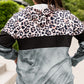 Plus Size Leopard Print Color Block Hoodie with Kangaroo Pocket