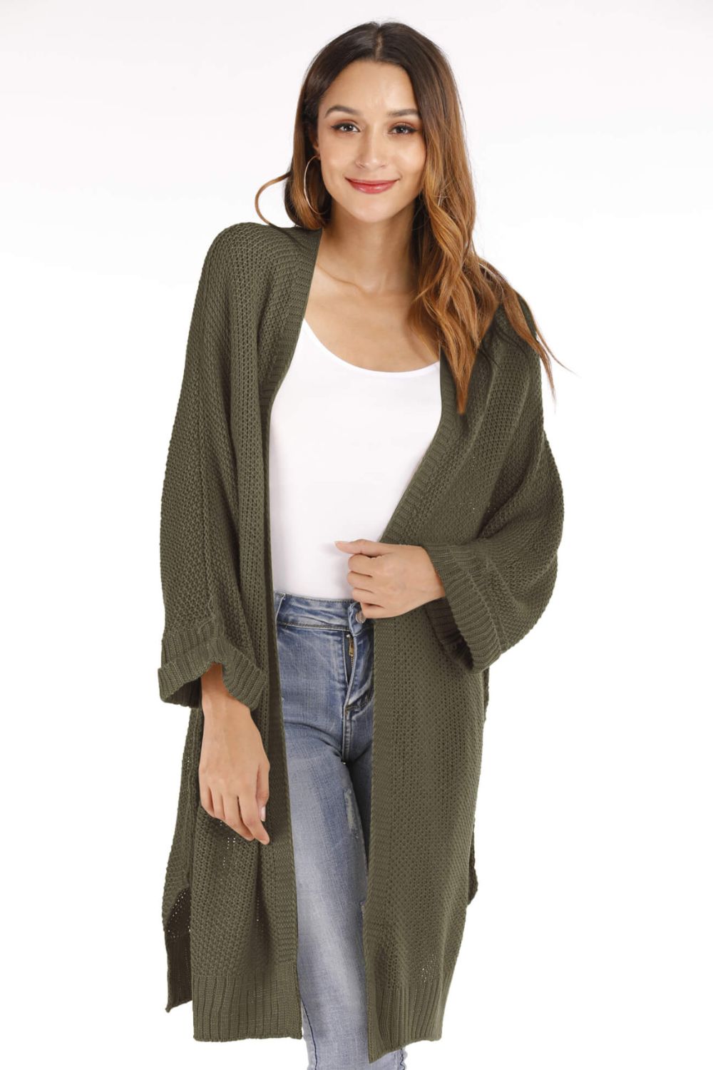 Open Front Slit Exposed Seam Cardigan