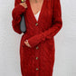Cable-Knit Button Down Longline Cardigan with Pockets
