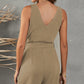 Tie-Waist Buttoned Plunge Sleeveless Romper
