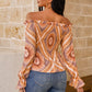 Printed Off-Shoulder Smocked Flounce Sleeve Blouse