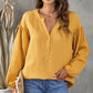 Balloon Sleeve Frill Trim Notched Neck Blouse