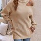 Cold-Shoulder Turtleneck Rib-Knit Sweater