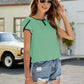 Contrast Trim Petal Sleeve Round Neck Blouse