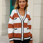 Striped Contrast Button-Up Cardigan
