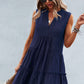 Frill Trim Notched Sleeveless Tiered Dress