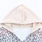Leopard Color Block Buttoned Drawstring Detail Hoodie