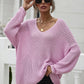 Rib-Knit Drop Shoulder V-Neck Pullover Sweater