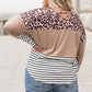 Plus Size Mixed Print Color Block Curved Hem Top