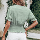 Decorative Button Smocked Peplum Blouse