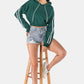 Full Size Side Stripe Elastic Waist Cropped Hoodie