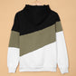 Full Size Range Color Block Cowl Neck Hoodie