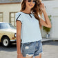 Contrast Trim Petal Sleeve Round Neck Blouse